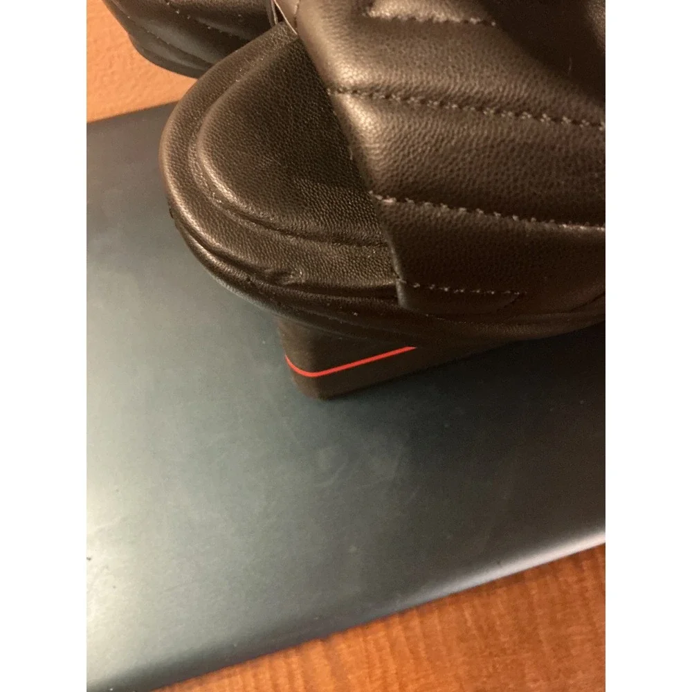 ALDO Black Quilted Platform Wedge Heels Ankle‎ Strap Sandals Women's Size 8.5